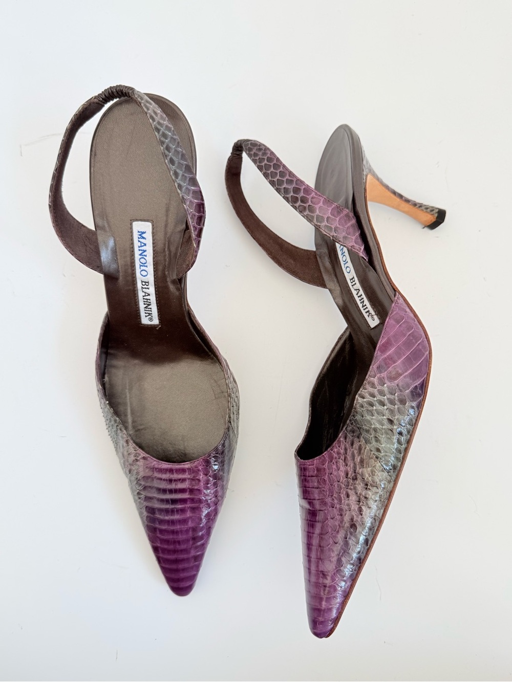 Vintage Manolo Blahnik Archival Python Snakeskin Patent Slingback Pumps 39.5